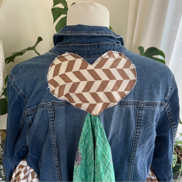 Wild Hope Upcycled Green Patterned Kantha Stretch Jean Jacket M - Picture 7 of 14